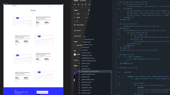 A mockup comparing the front end and back end of a website.